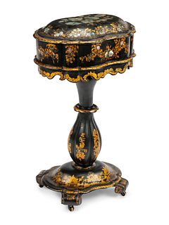 A Victorian Papier-MÃ¢che and Mother-of-Pearl Work Table