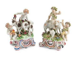 A Pair of Chelsea Porcelain Figural Groups