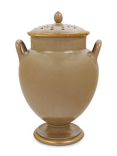 An English Parcel Gilt Porcelain Potpourri Jar and Pierced Cover