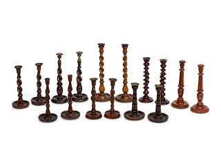 Eight Pairs of English Turned Wood Candlesticks