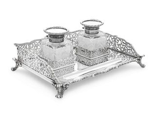 An Edwardian Silver and Cut Glass Ink Stand