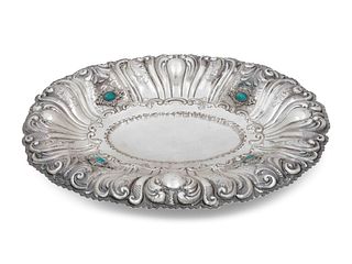 An Italian Silver and Hardstone Inset Centerpiece Bowl