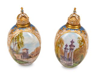 Two Continental Porcelain Egg-Form Scent Bottles