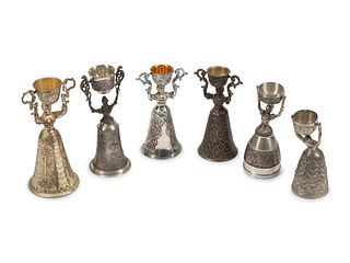 A Group of Six Continental Silver-Plate Wager Cups