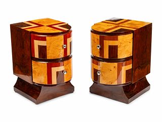 A Pair of Art Deco Style Inlaid Nightstands