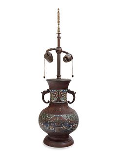 An Archaistic Bronze and Cloisonne Vase Mounted as a Lamp