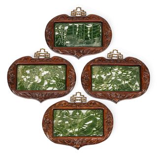 A Set of Four Chinese Export Framed Hardstone Plaques