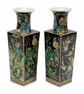 A Pair of Chinese Export Famille Noir Porcelain Vases