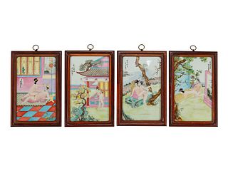 A Set of Four Chinese Export Enameled Erotic Porcelain Plaques