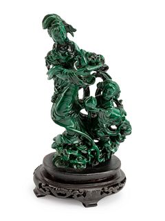 A Chinese Export Carved Malachite Figural Group