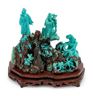 A Chinese Export Carved Turquoise Figural Group