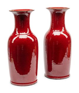 A Pair of Chinese Export Copper-Red Glazed Porcelain Vases
