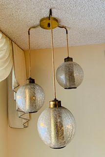 3 Globe Pendant/Chandelier With Crackle Glass & Brass