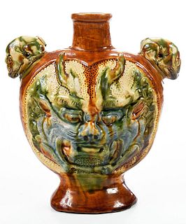 Chinese Sancai Glazed and Molded Pilgrim Flask
