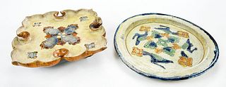 Chinese Sancai Glazed Quatrefoil Dish and Plate