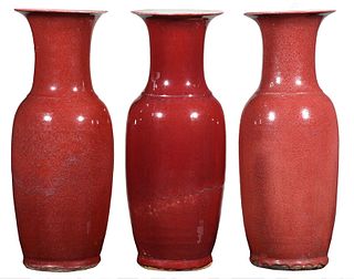 Three Chinese Sang de Boeuf Floor Vases