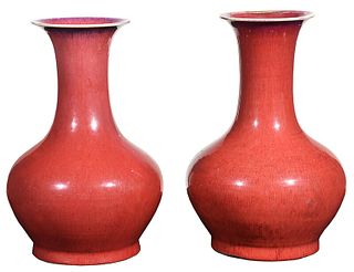 Near Pair Chinese Sang de Boeuf Vases