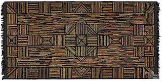 Large variegated log cabin hooked rug, 19th c.,