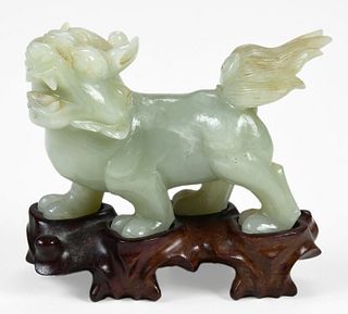 Chinese Carved Hardstone Foo Dog on Stand