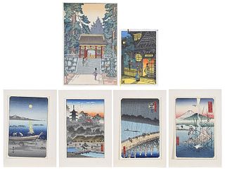 Six Miniature Japanese Woodblock Prints