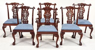 Set Six Chippendale Style Carved Dining Chairs
