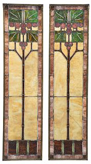 Pair of Leaded and Stained Glass Panels