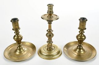 Three European Brass Candlesticks