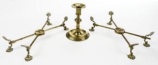 Georgian Brass Candlestick and Two Dish Crosses