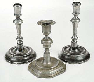 Three 18th Century Pewter Candlesticks