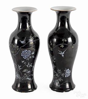 Pair of Chinese famille noir porcelain vases, 1