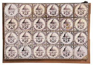 Panel of 24 Dutch Delft Manganese Decorated Tiles