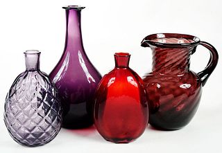 Four American Blown Colored Glass Articles