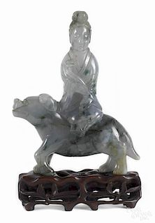 Chinese carved translucent jade figure of Guany