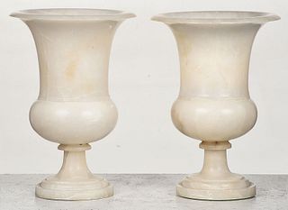 Pair of Alabaster Urns Mounted as Lamps