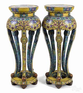 Pair of Chinese cloisonn‚ pedestals, 20th c., 3