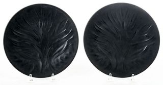 Two Black Lalique "Algues Noir" Glass Plates