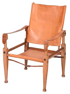 Modern Leather Upholstered Beechwood Campaign Chair