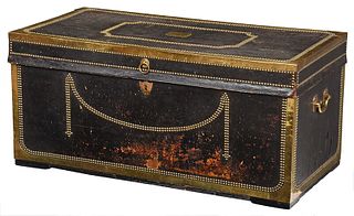 Chinese Export Leather Covered Camphor Wood Chest