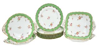 Group of Ten Coalport Green and Gilt Dishes