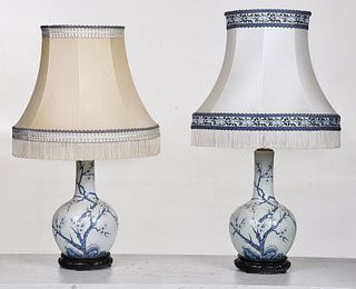 Pair of Porcelaine de Paris Chinoiserie Lamps