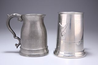A RAFA PEWTER MUG, of tapering form with angular handle and
