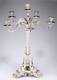 AN IMPOSING 19TH CENTURY SILVER-PLATED CENTREPIECE, the cen