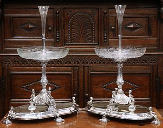 A HANDSOME PAIR OF 19TH CENTURY SILVER-PLATED CENTREPIECES 