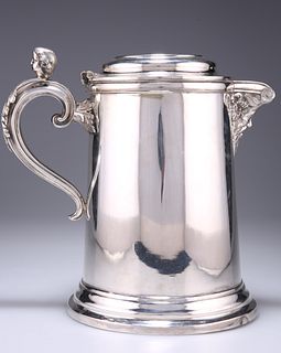 A LARGE SILVER-PLATED FLAGON, CIRCA 1870, tapering cylindri