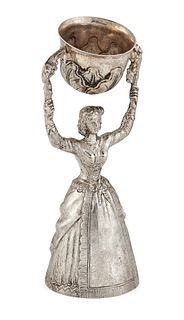 A CONTINENTAL WHITE METAL WAGER CUP, 19th Century, modelled