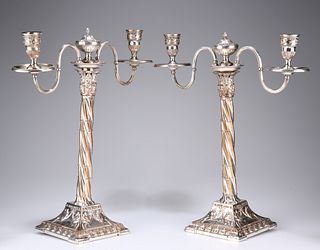 A PAIR OF OLD SHEFFIELD PLATE CANDELABRA, CIRCA 1770, each 