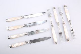 A SET OF FOUR GEORGE III SILVER FRUIT KNIVES WITH MOTHER-OF