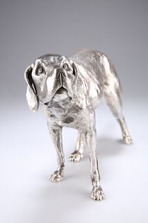 A LARGE GERMAN SILVER MODEL OF A WEIMARANER, 20TH CENTURY, 