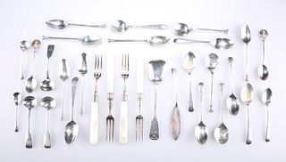 A GROUP OF ASSORTED GEORGIAN AND LATER SILVER FLATWARE, inc