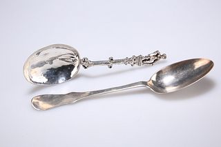 TWO CONTINENTAL SILVER TABLE SPOONS, 18TH CENTURY, the firs